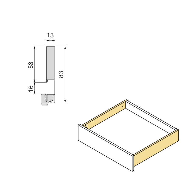 Cassetto esterno Vertex con regolazione 3D altezza 93mm, 60kg, profondità 500mm, Acciaio, Verniciato bianco