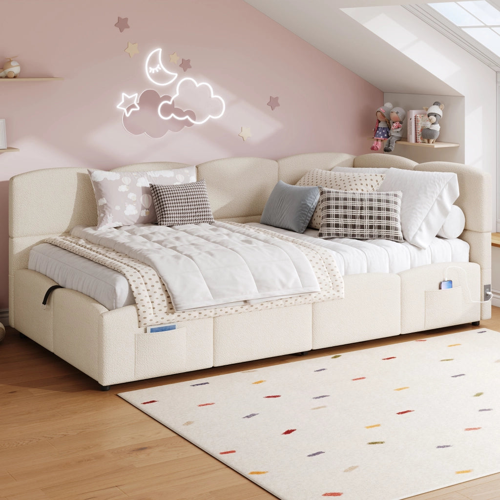 LETTO Contenitore 90x200 cm Bouclé Beige