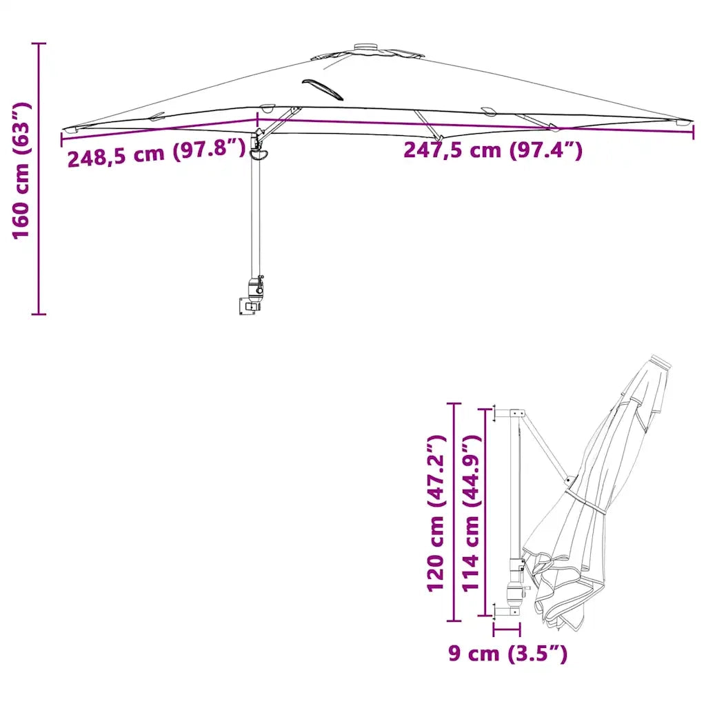 Ombrello | Parasol da giardino Nero 248,5 x 247,5 x 160 cm