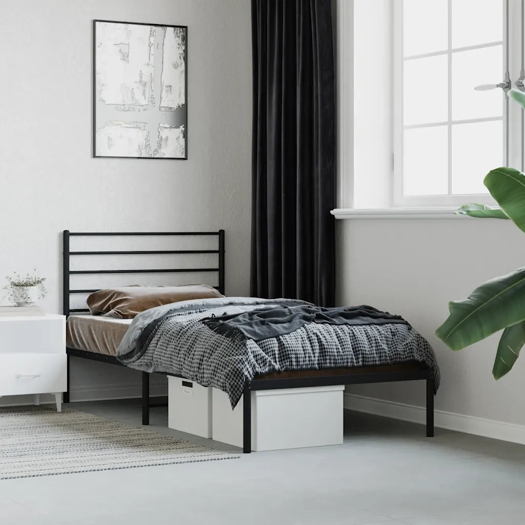 Letto singolo | Letto per adulti | Giroletto con Testiera in Metallo Nero 107x203 cm