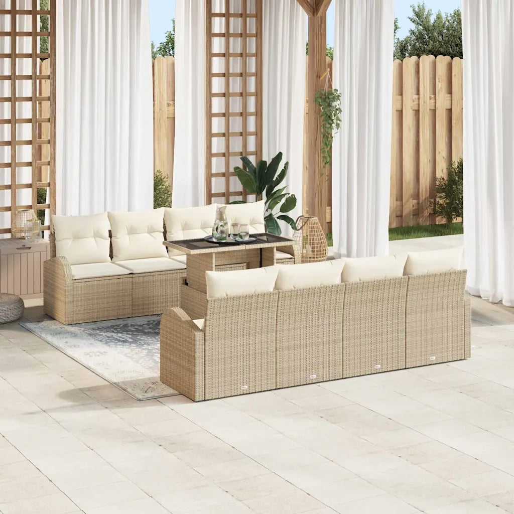 Set Divano da Giardino 9 pcs Beige Rattan in Polipropilene