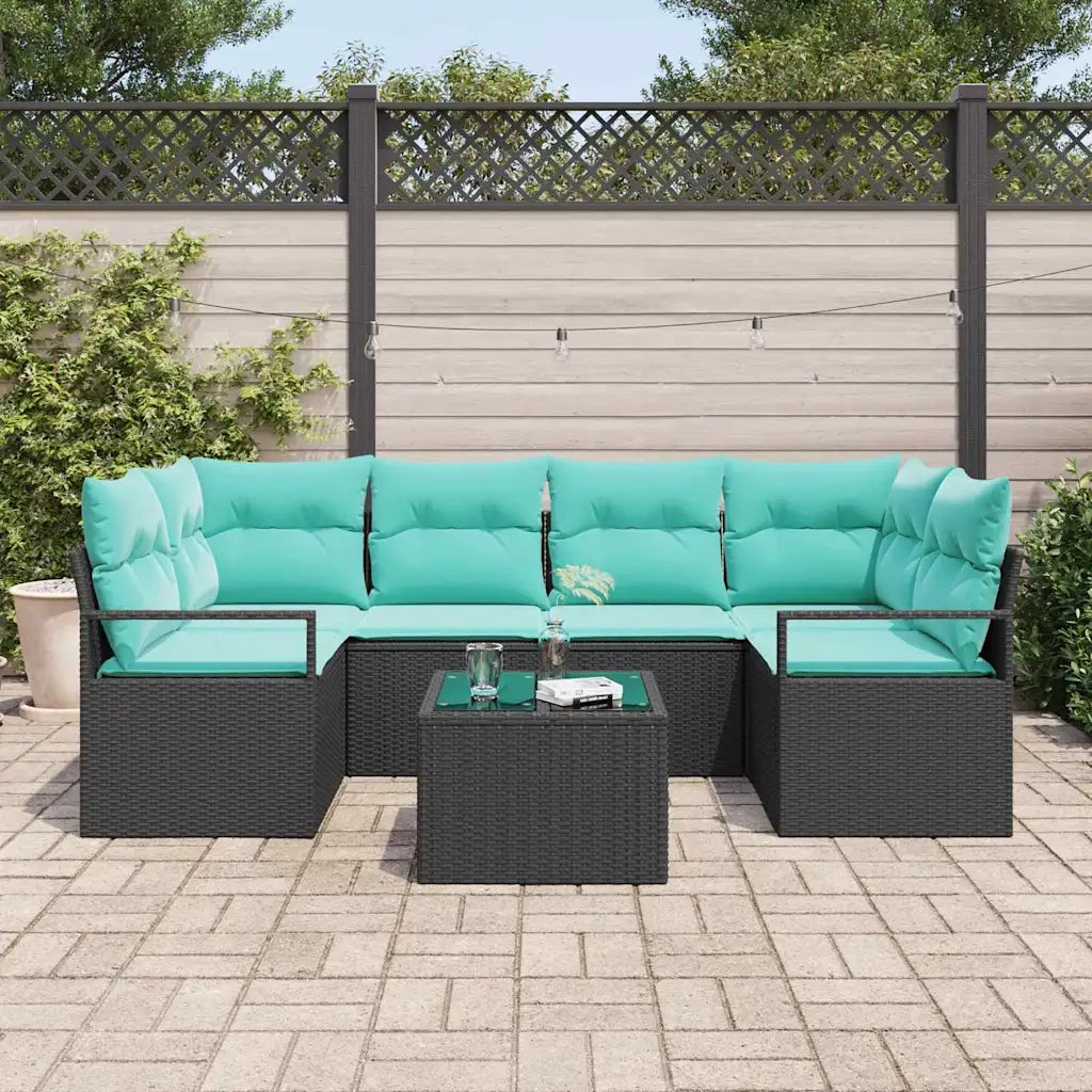 Set di divani 7 pcs Nero e Blu polyrattan 3346286