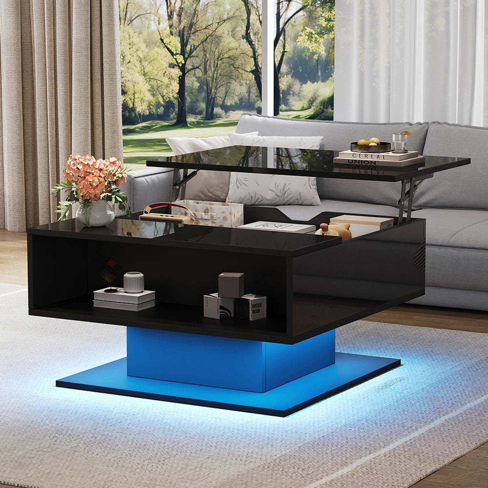 Tavolino idraulico - Xylo - 80x77cm design geometrico nero