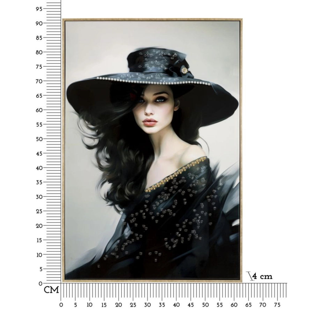 Dipinto su tela Dori A dama con cappello nero, 62x92 cm