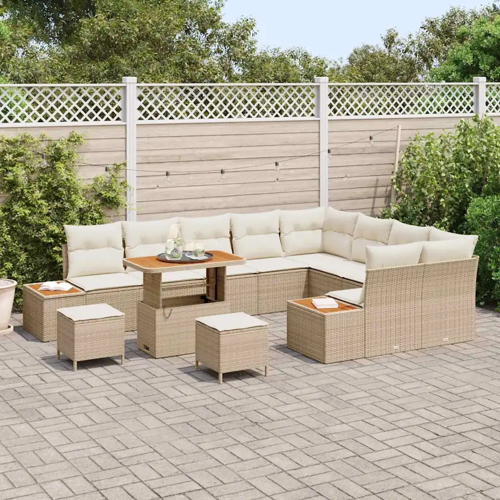 Set Divano da Giardino con cuscino 12 pcs Beige Poly Rattan