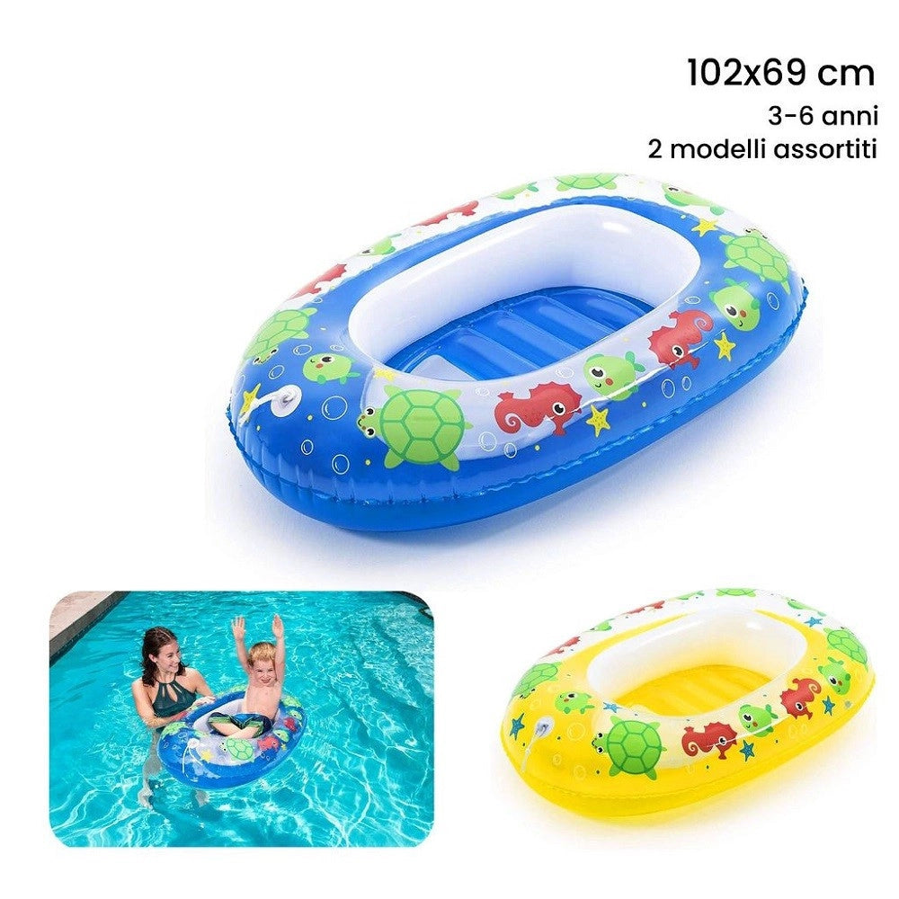Trade Shop - Canotto Gonfiabile Per Bambini 3-6 Anni 102x69cm Mare Balena 2 Colori Ass. 34037 -