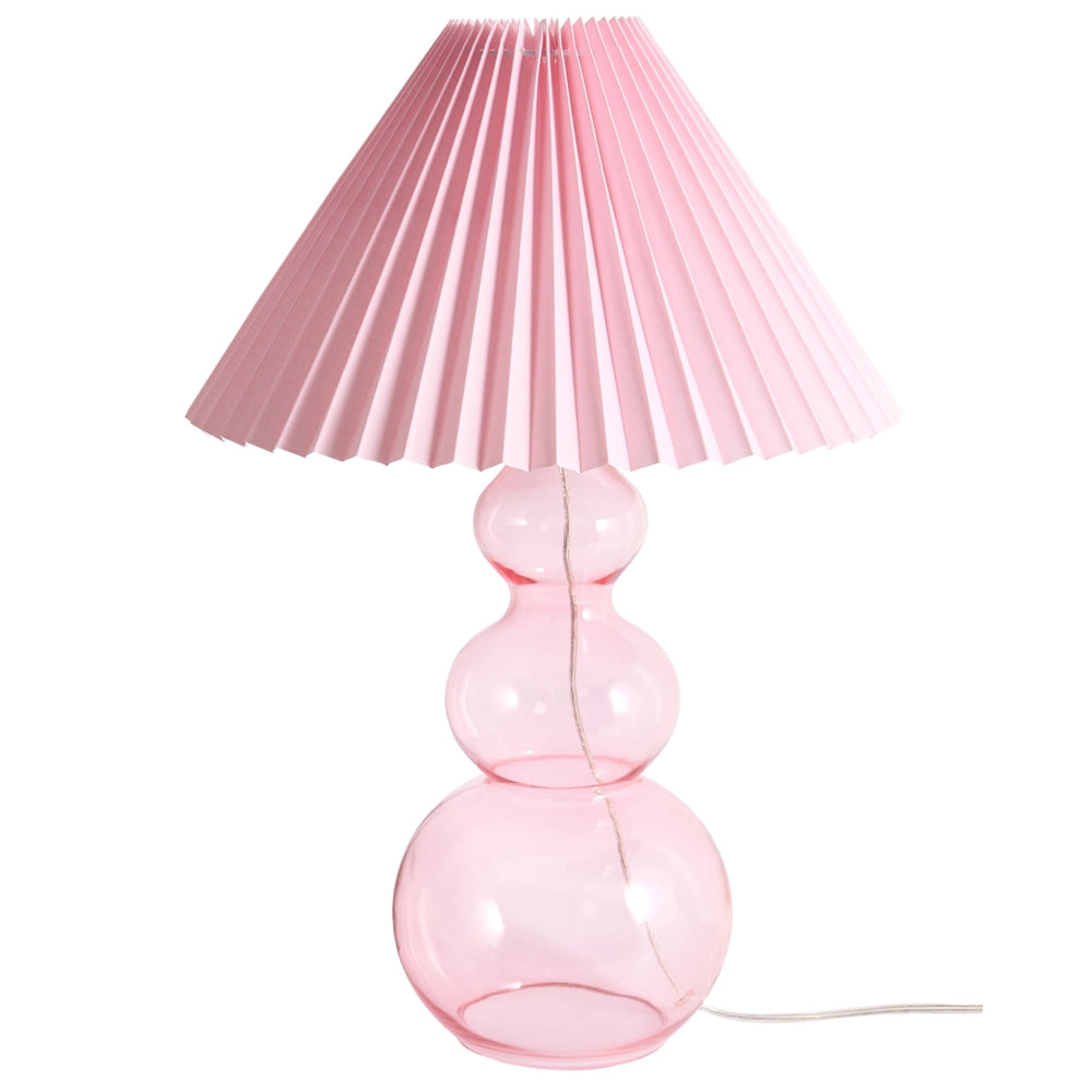 Lampada da tavolo decorativa Forma scultorea Base in vetro Paralume a campana Tessuto rosa stile moderno