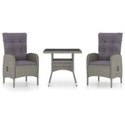 Set da Pranzo da Giardino 3 pz | Set Salotto da Giardino in Polyrattan e Vetro Grigio