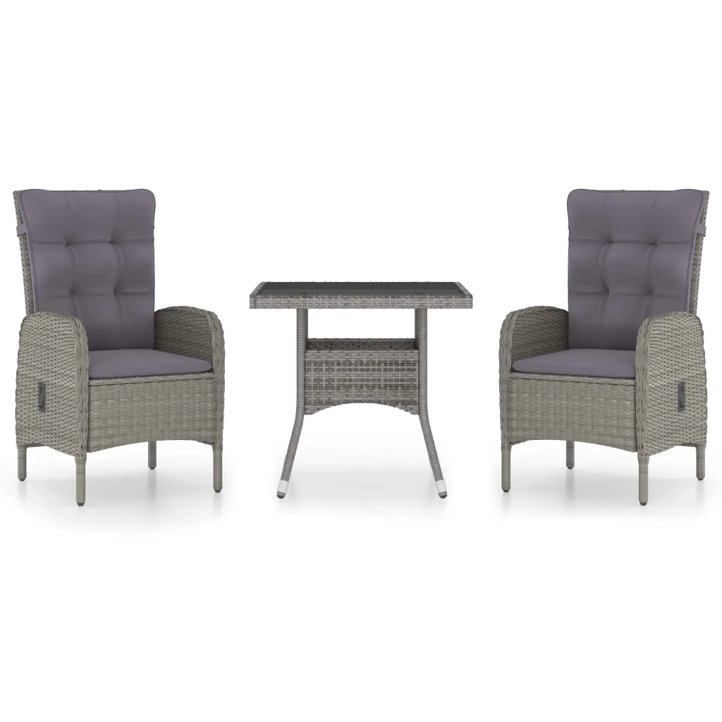 Set da Pranzo da Giardino 3 pz | Set Salotto da Giardino in Polyrattan e Vetro Grigio