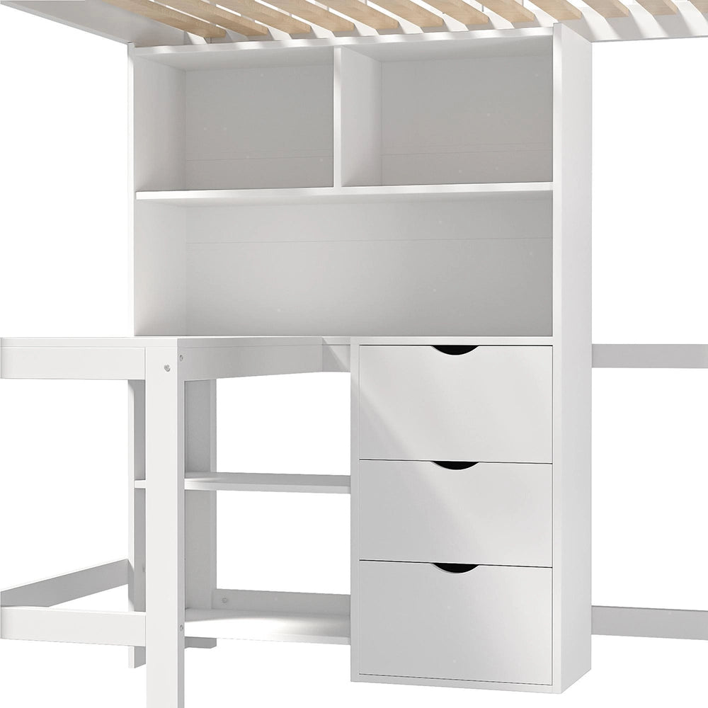 Letto a soppalco - Xylo - 90x200 cm 3 cassetti bianco
