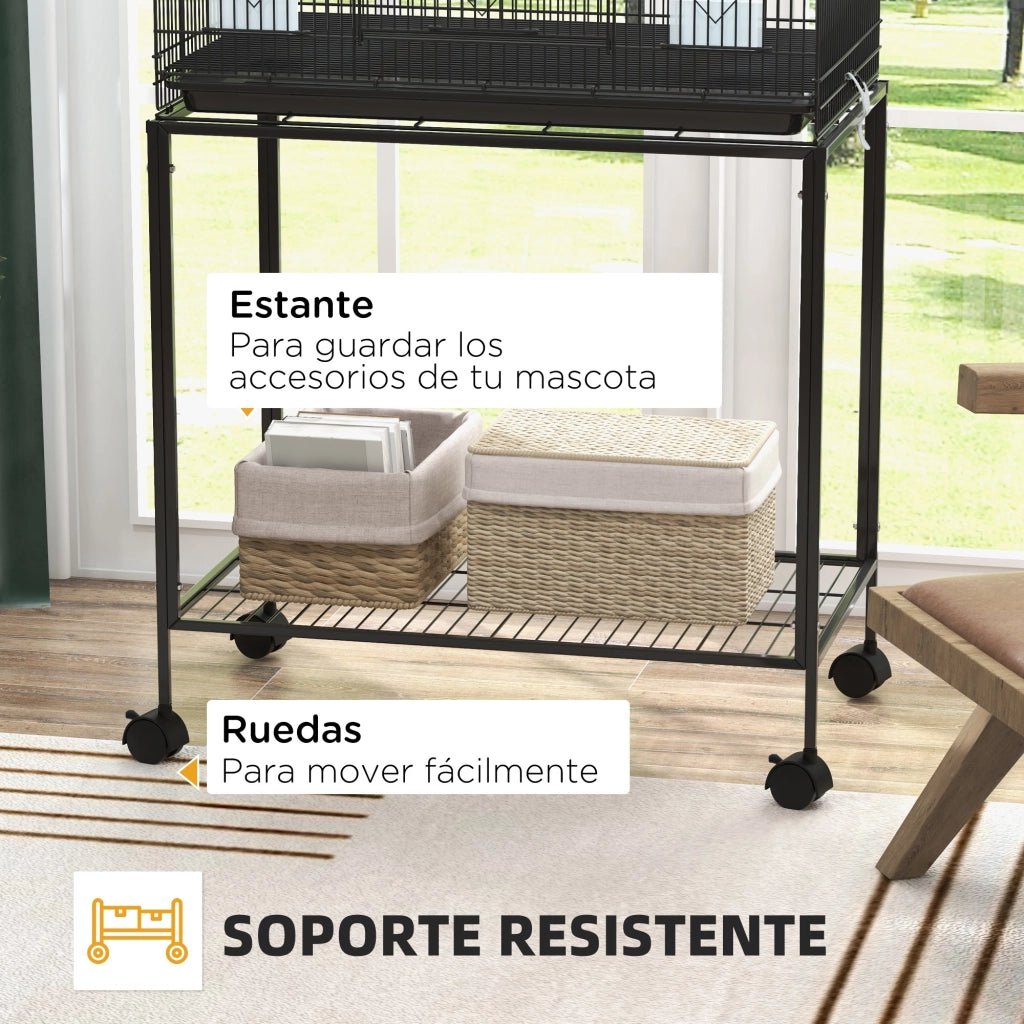Gabbia per Uccelli con Ruote ¨C Minimal ¨C Nero 77x46x119 cm