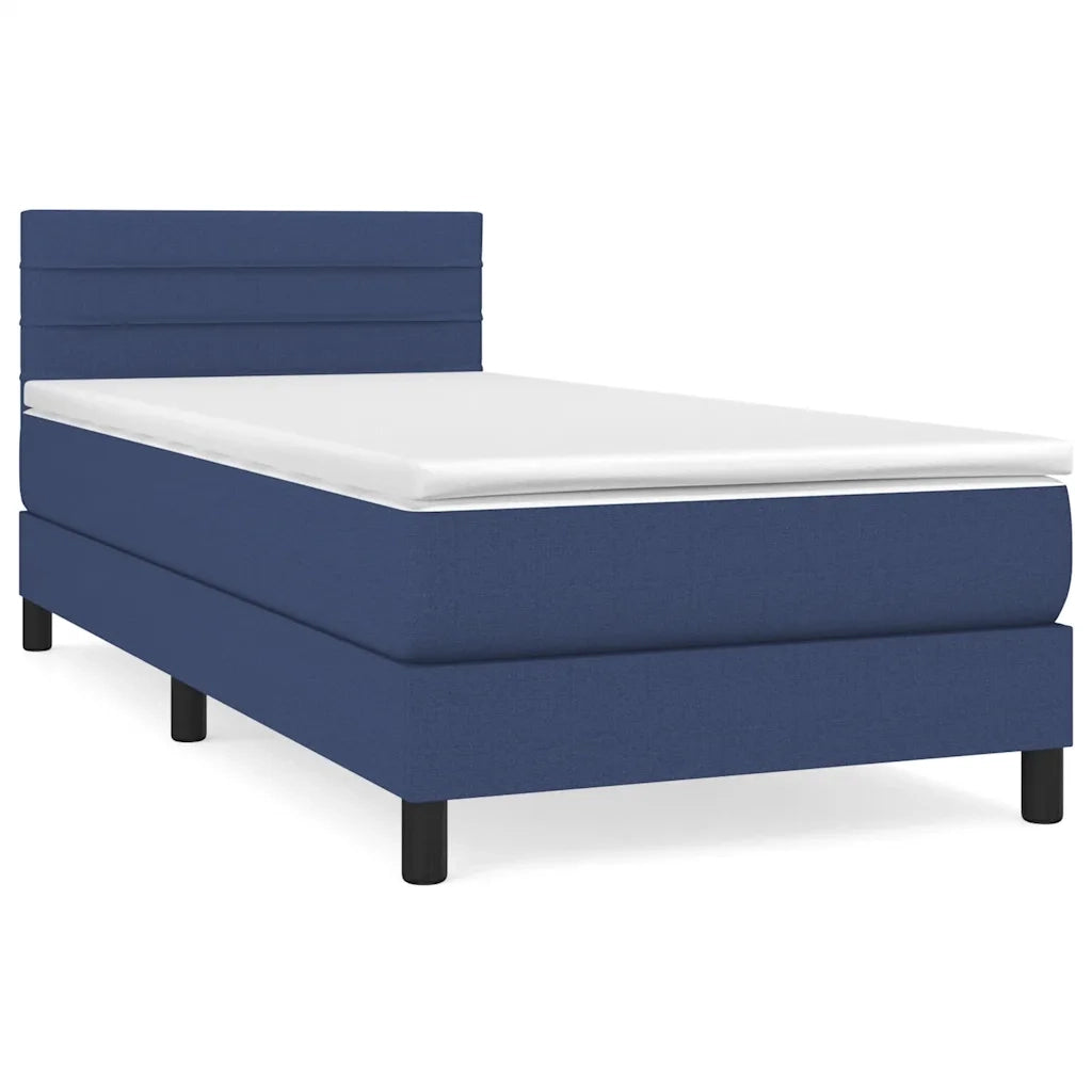 Letto singolo | Letto per adulti | Giroletto a Molle con Materasso Blu 90x190 cm in Tessuto