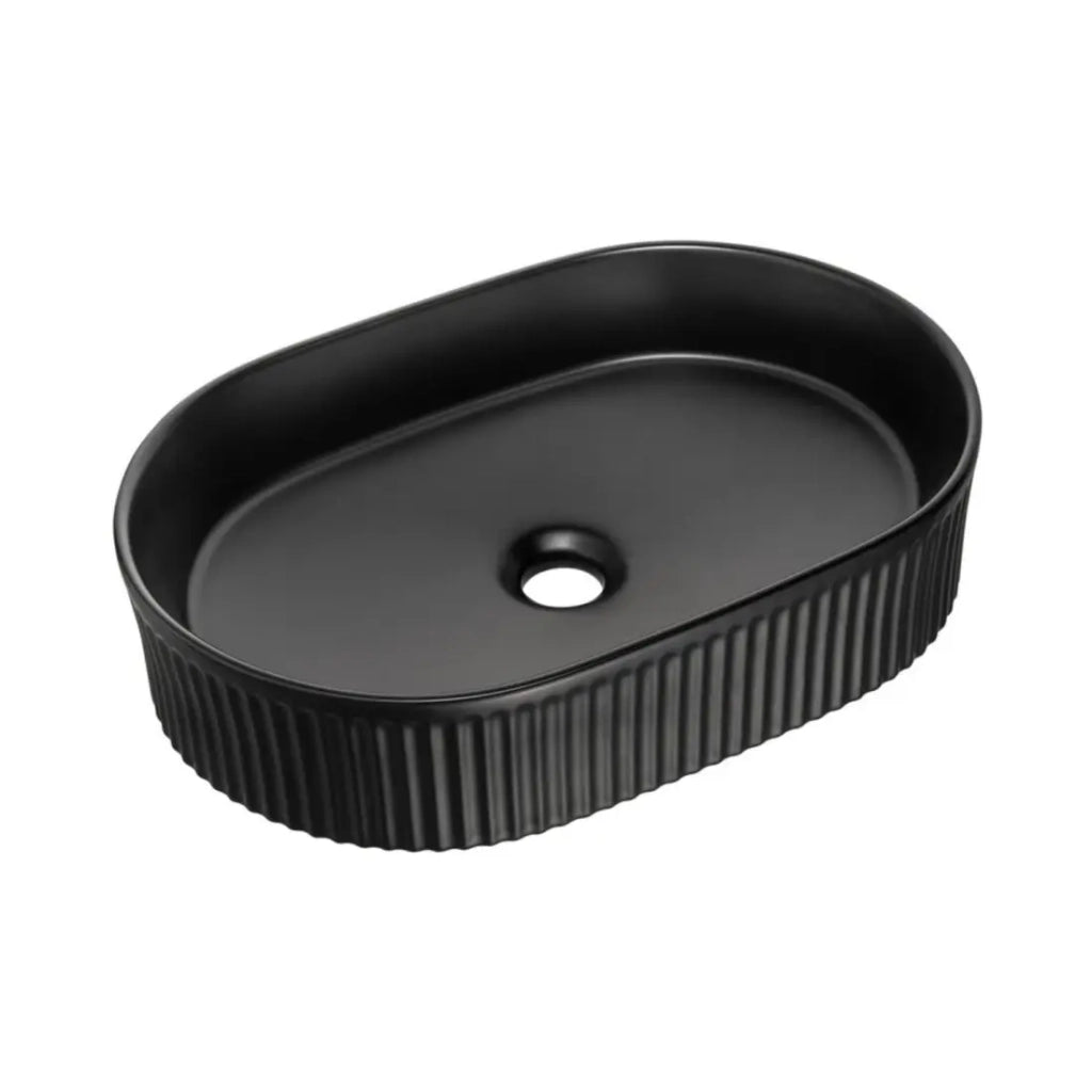 Set VANO effetto rovere e nero 80cm: mobile sottolavabo con ante + top per lavabo + lavabo da appoggio nero scanalato
