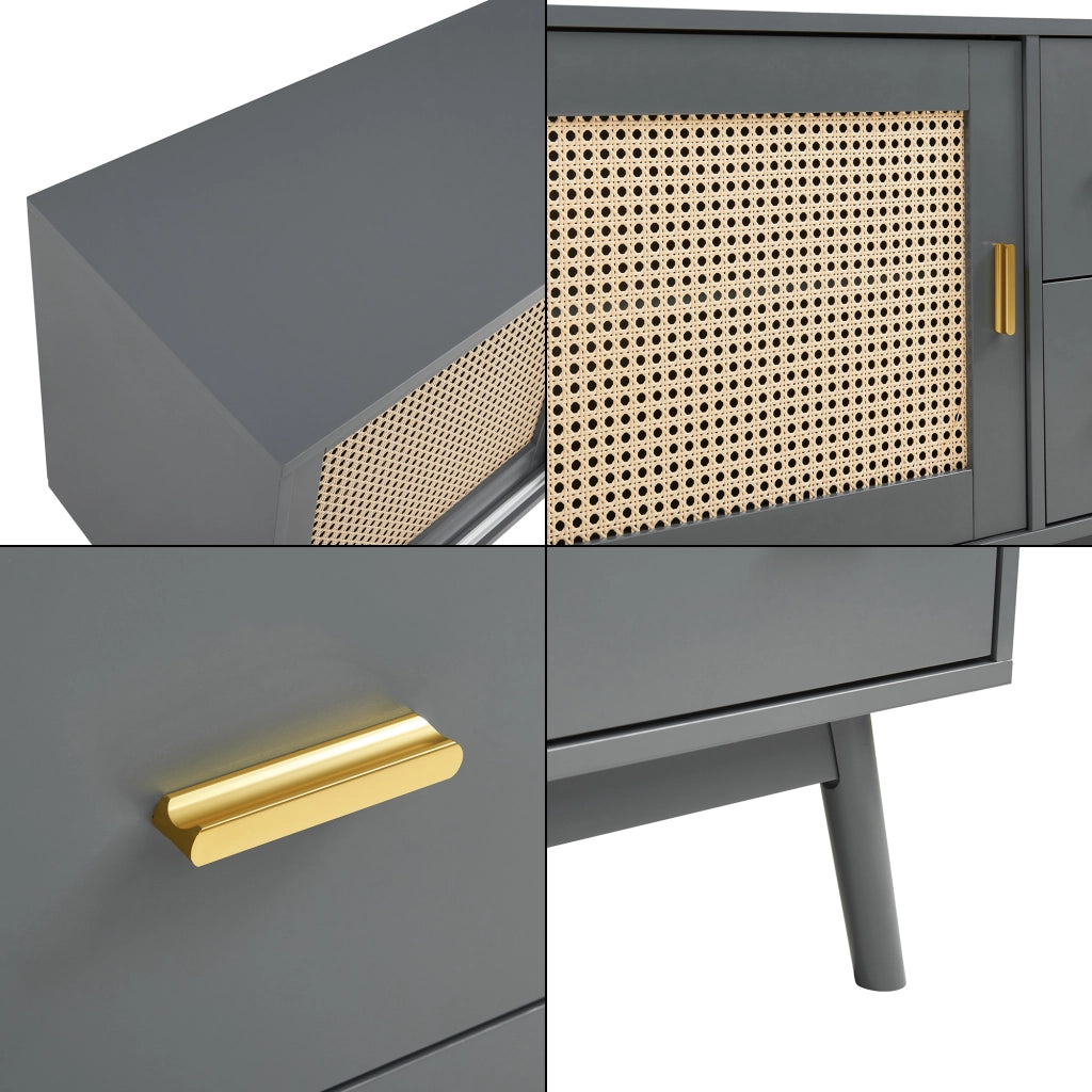 Mobile Porta TV Susa con Cassetti e Ante Scorrevoli in Polyrattan 160x40x65 cm Grigio [en.casa]
