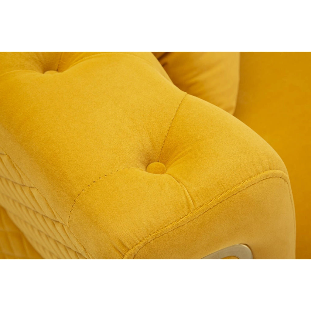 Divano Emy con cuscini in poliestere senape e gambe oro 162x83x76 cm