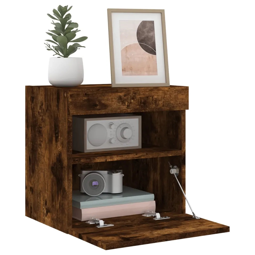 Mobili TV a Parete con Luci LED 2pz | Armadietto TV | Mobile Porta TV Rovere Fumo 40x30x40 cm