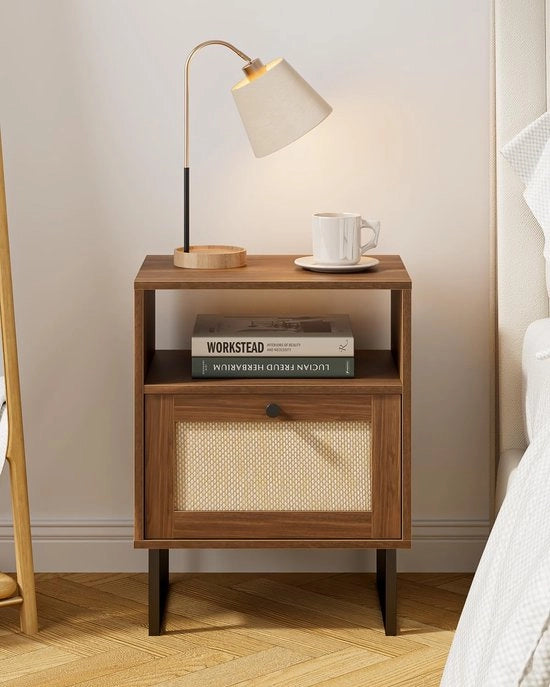 Tavolo da soggiorno in rattan bohemien - stile e multifunzionale - 1 pezzo - nero e rovere