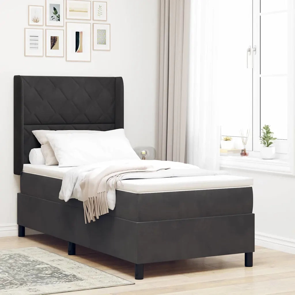 Letto a molle con materasso con led Nero 90 x 190 cm Velluto
