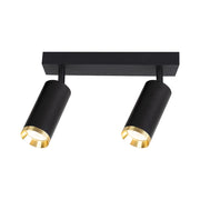Plafoniera barra nera oro 2 faretti orientabili GU10