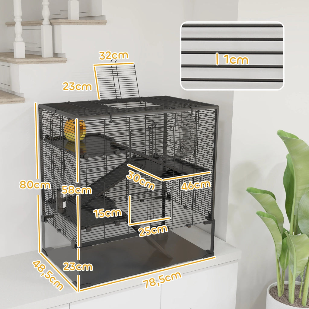 Gabbia per Criceti con Base in Vetro e Accessori ¨C Minimal ¨C 78.5x48.5x80 cm, Nero
