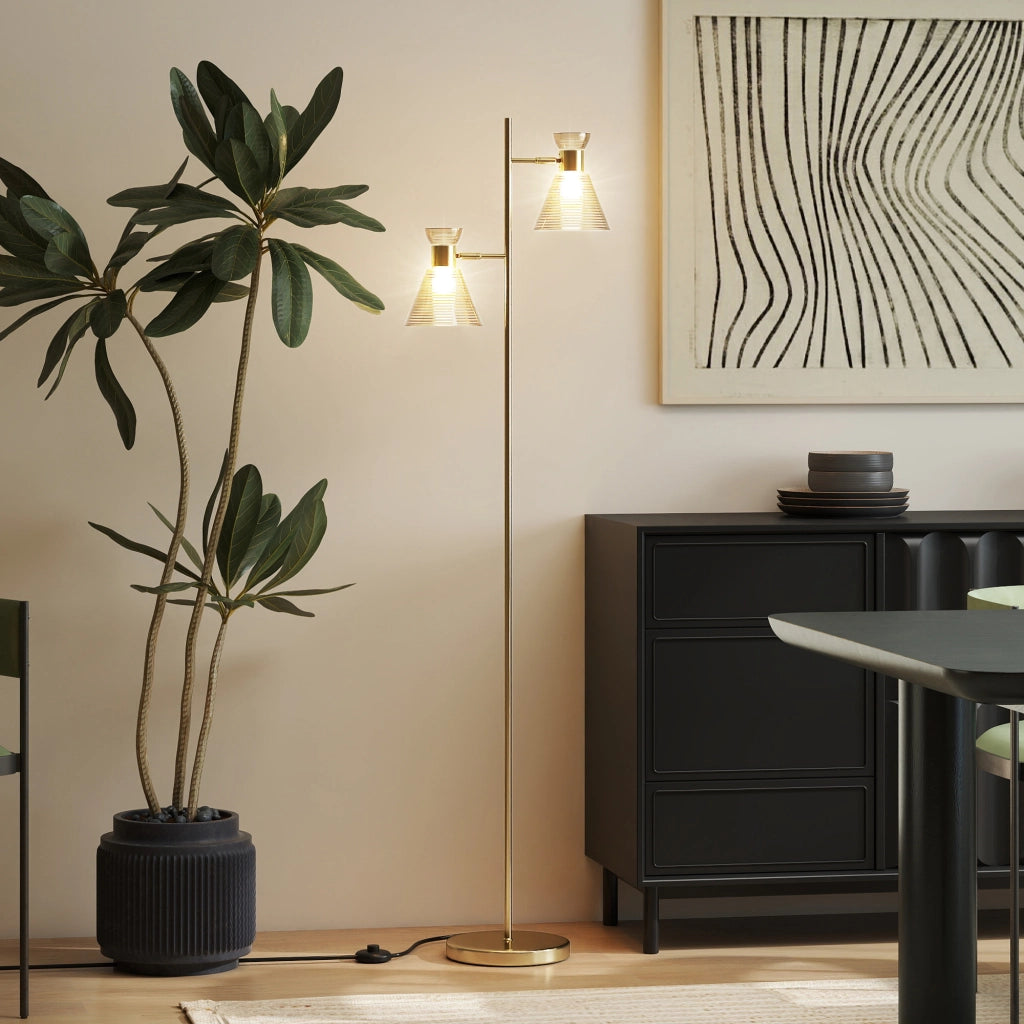 Lampada da terra a due teste regolabile ¨C zephmum ¨C vetro floreale dorato 42x25x165 cm