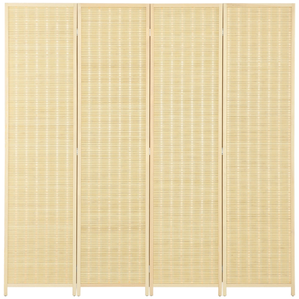 Paravento Pieghevole 4 Ante ¨C Xylo ¨C Legno Bamb¨´ Naturale 180cm Stile Boho