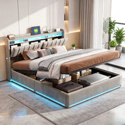 Letto matrimoniale 160x200 con contenitore;letto matrimoniale contenitore con testiera LED;struttura letto matrimoniale imbottita in velluto grigio