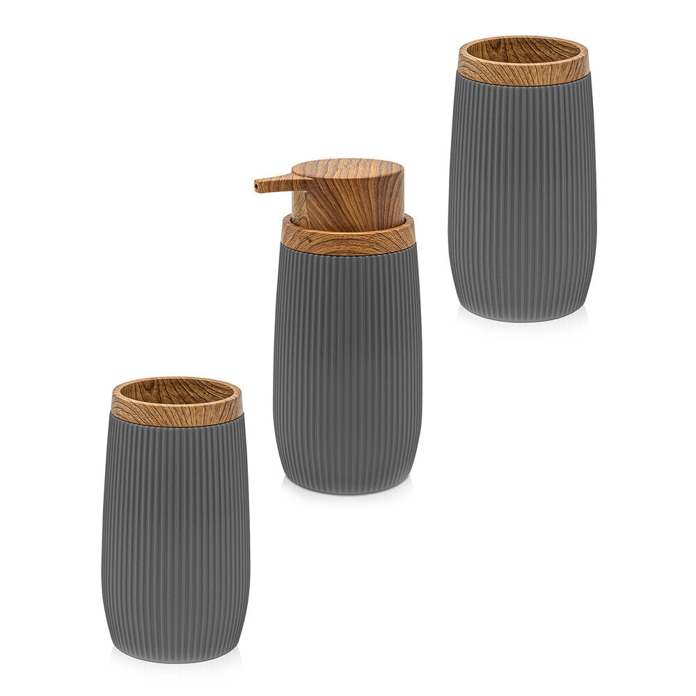 Set accessori bagno in plastica grigio con dispenser sapone e due portaspazzolini Blob
