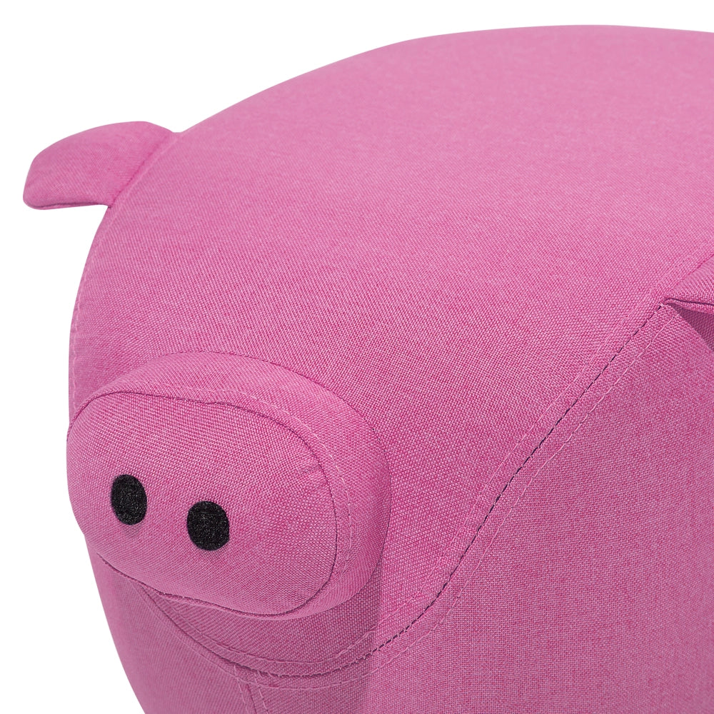 Sgabello per bambini Animale Maialino in tessuto rosa con gambe in legno Poggiapiedi per cameretta