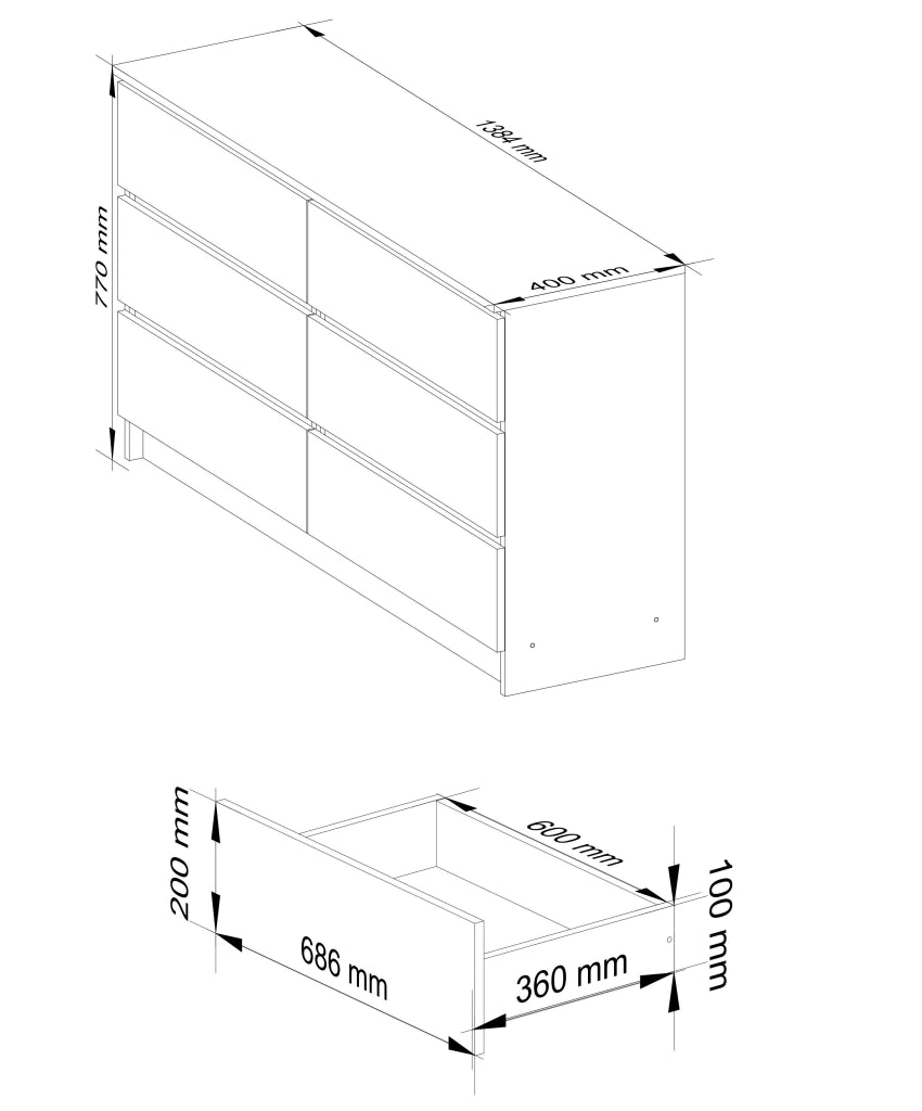 Cassettiera AKORD K140 Sonoma Quercia 138 cm 6 cassetti 138x40x77 cm