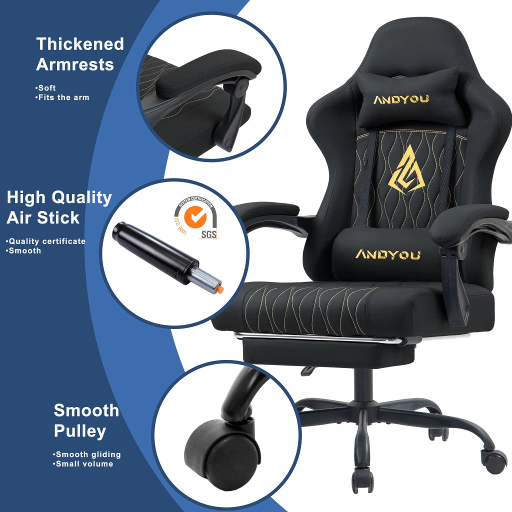 Sedia da gaming con poggiapiedi ¨C Minimal ¨C Pelle PU nera