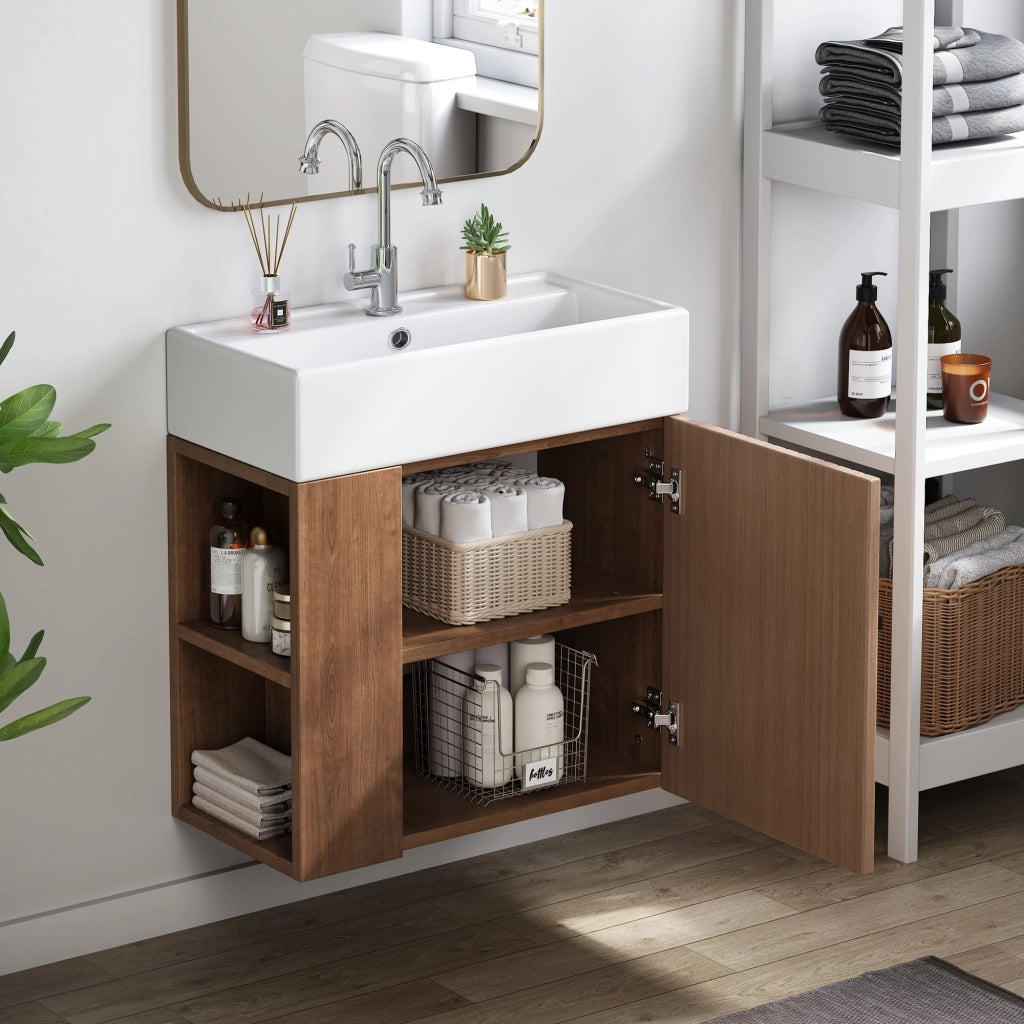 Mobile da bagno con lavabo e vani laterali - per bagno - in MDF - marrone