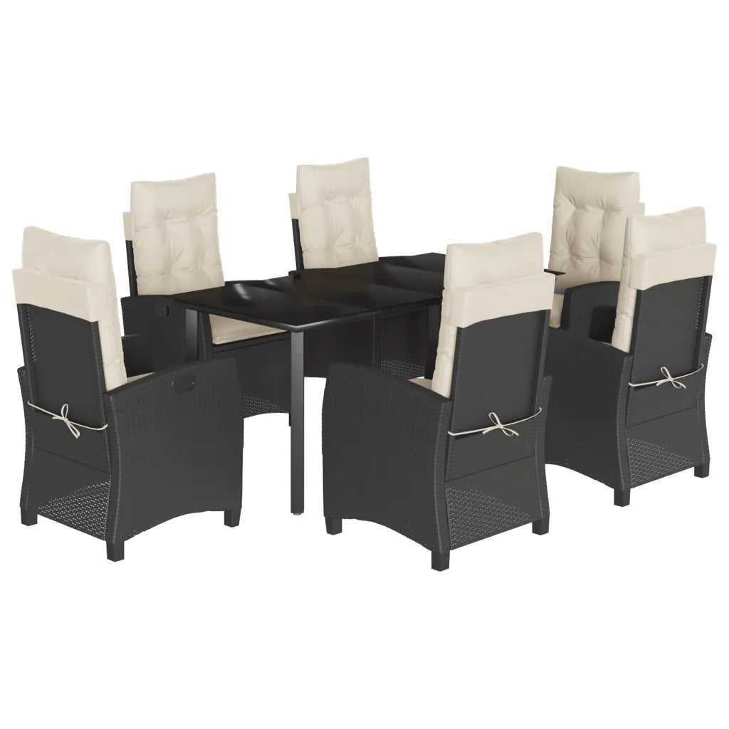 Set da Pranzo da Giardino 7 pz Nero con Cuscini in Polyrattan
