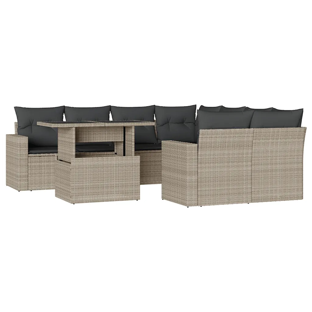 Set Divano da Giardino 9pz con Cuscini Grigio Chiaro Polyrattan