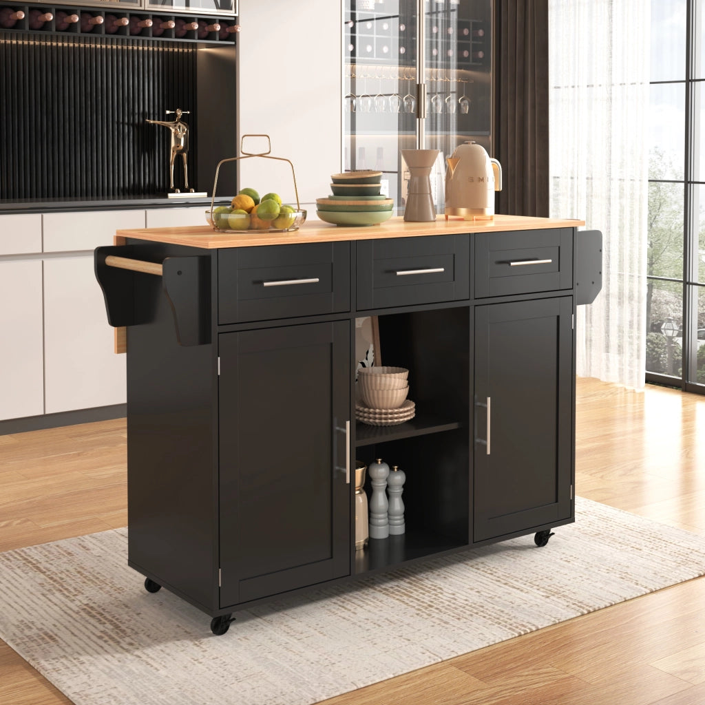 Carrello da cucina con 3 cassetti; 3 vani e piano ribaltabile con ripiani regolabili per cucina e sala da pranzo; 139×46×91.5 cm