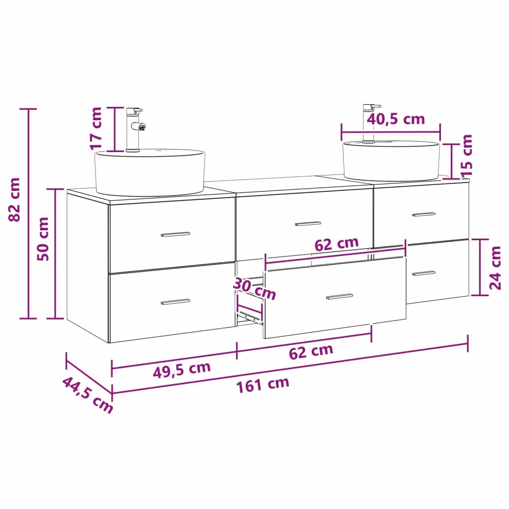 Set di Armadi da Bagno 3 pz Grigio Cemento 62,5 x 44,5 x 50 cm 3405870