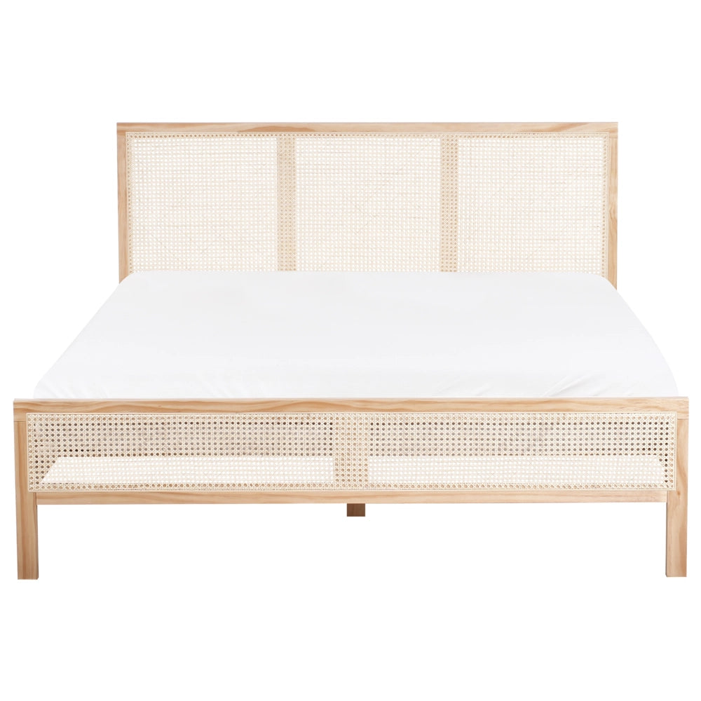 Letto in legno di pino marrone chiaro 160 x 200 cm matrimoniale con testata a treccia viennese a doghe stile rustico minimalista