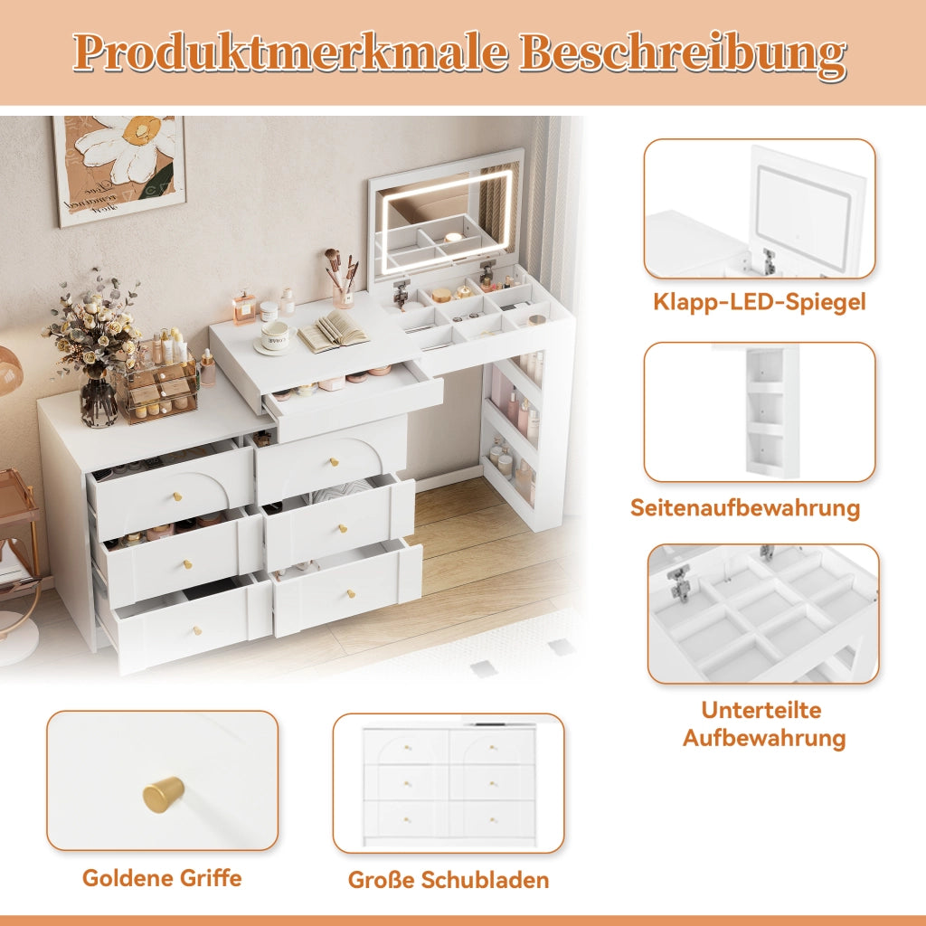 TOLETTA girevole con specchio LED 105x40x80 cm bianco