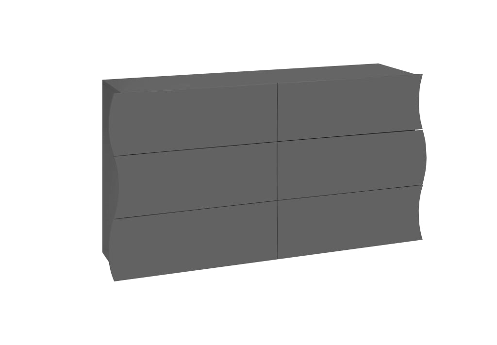 Cassettiera 6 Cassetti Onda 155,1x40x81,8 cm Finitura in Melamina Antracite Opaco