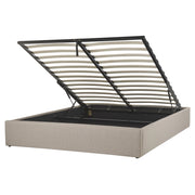 Letto matrimoniale con contenitore Imbottito marrone chiaro Effetto Lino con Box Portaoggetti 160 x 200 cm Design moderno