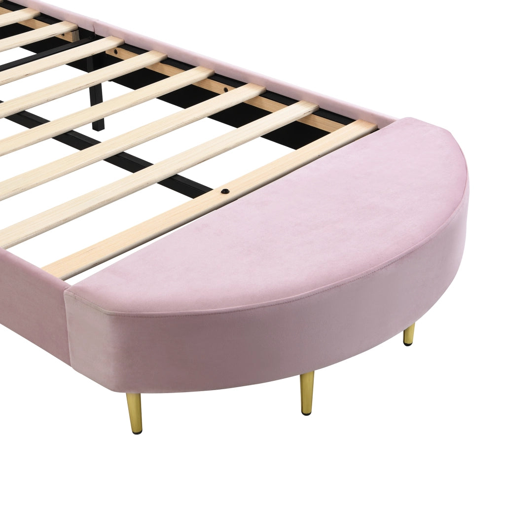 DESMIU Letto singolo 90 × 200 cm con panca coordinata, testiera in velluto, senza materasso, rosa