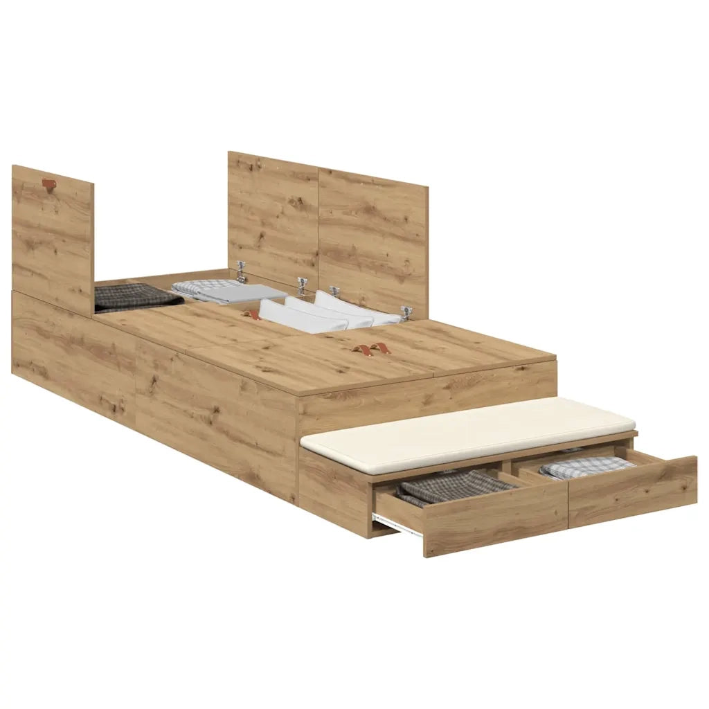 Struttura letto con contenitore-Giroletto con contenitore Rovere artigianale 100 cm
