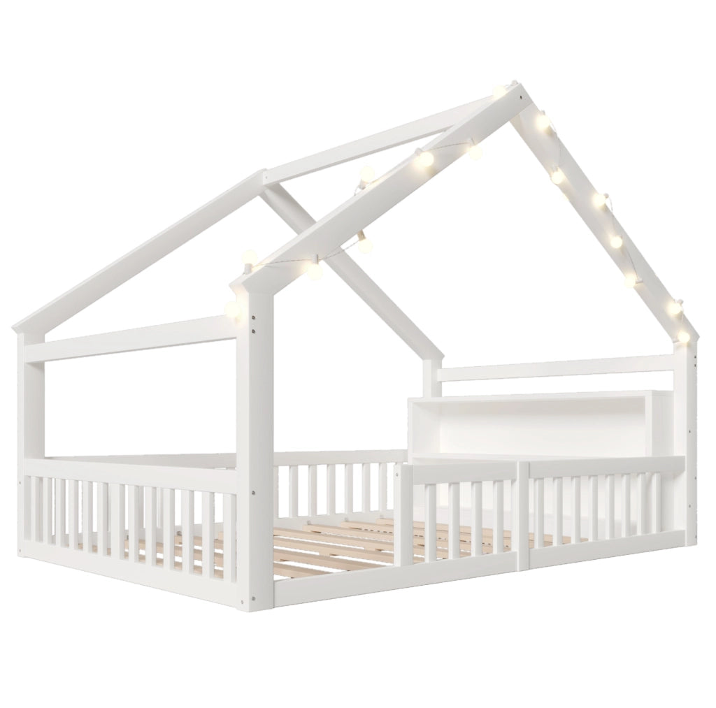 Letto per bambini a casetta 140x190 cm con sponde e scaffali laterali