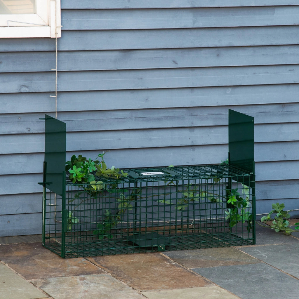 Gabbia per Animali Vivi con 2 Porte ¨C zephmum ¨C Verde Scuro Metallo 80x25x30 cm
