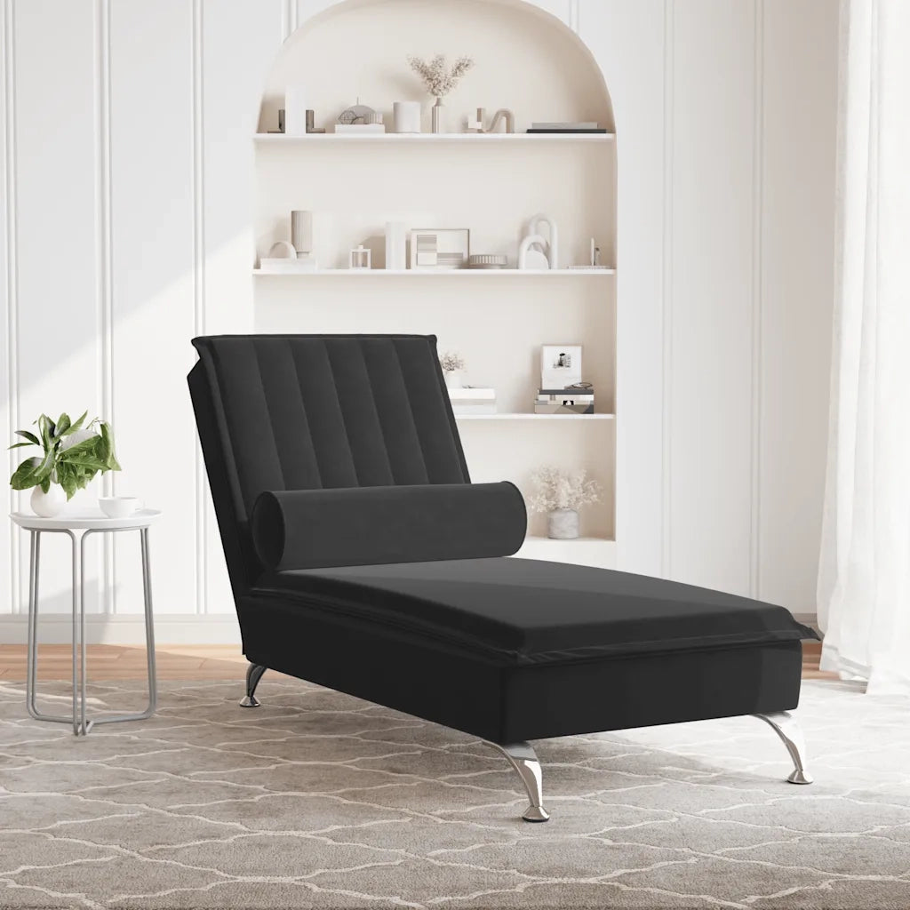 Chaise Longue Massaggi con Cuscino a Rullo Nero in Velluto CFW1694989