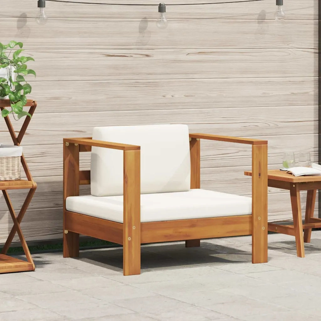 Sedia da patio-Sedia da Giardino con Cuscino Crema in Legno Massello di Acacia 741846