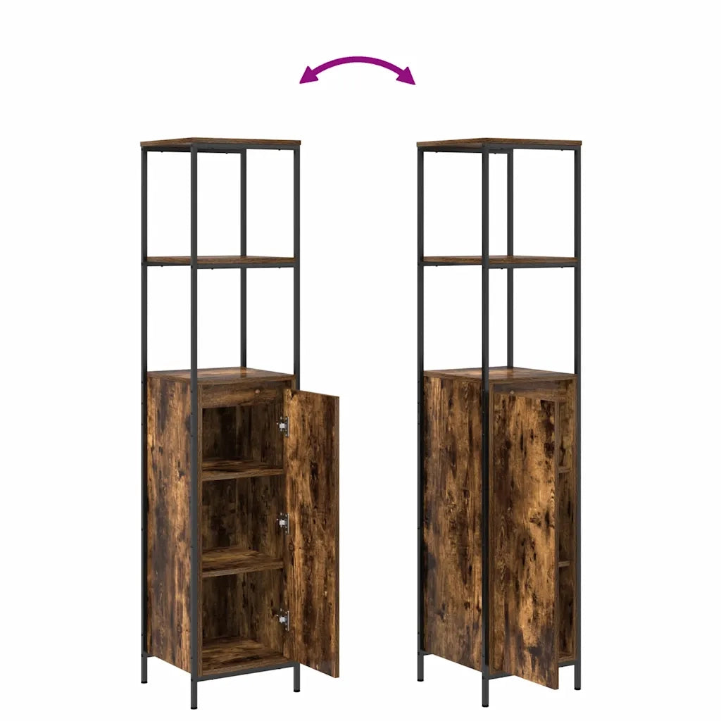 Set di mobili per il Bagno | Armadio da bagno 3 pz Rovere fum¨¦ Legno multistrato