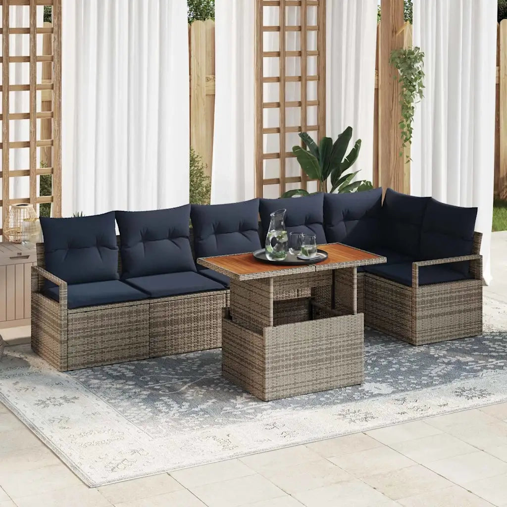 Set da Pranzo per Giardino con cuscino 7 pcs Grigio e Blu Navy 3349723