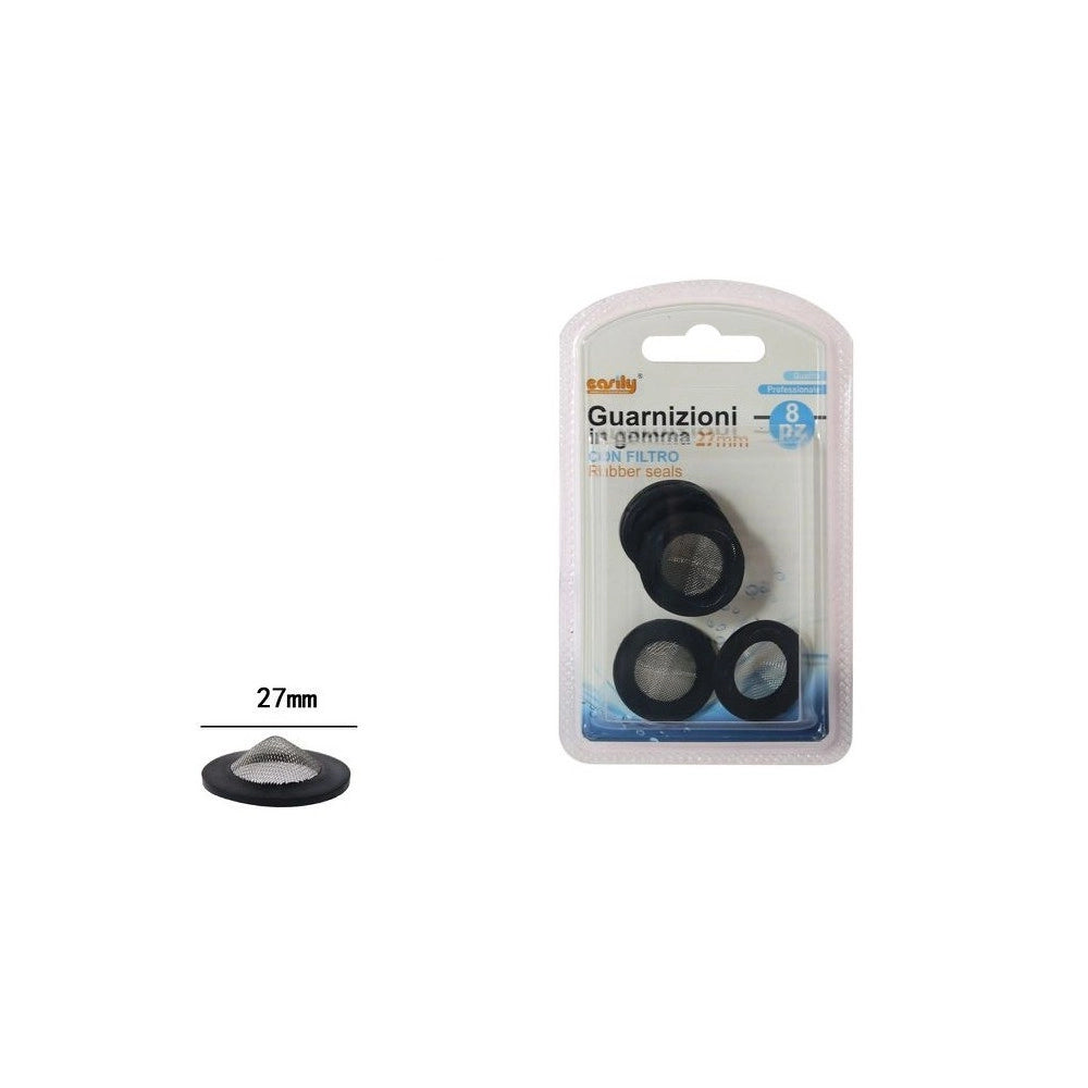 Trade Shop - Set 8 Pezzi Guarnizioni In Gomma Nera Con Filtro A Rete 27mm Rubinetto Tubo 52447 -