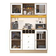 Credenza alta da cucina con cassetto; portabottiglie; portabicchieri; ripiani regolabili e LED per cucina in MDF e vetro 140x40x185;7 cm Bianco